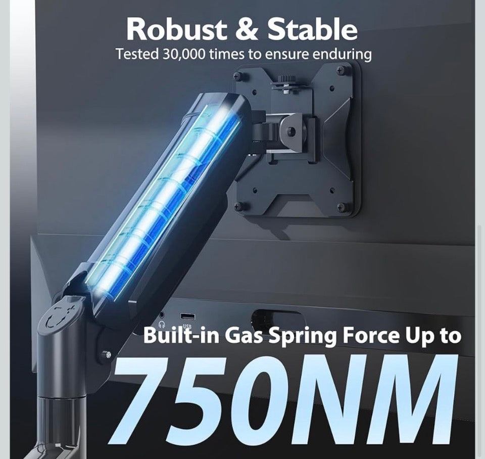 Open Box New BONTEC Monitor Arm for 15–34 Inch Screens, Ergonomic Gas Spring Single Monitor Mount, Full Motion Desk Stand with Tilt Swivel Rotation, V