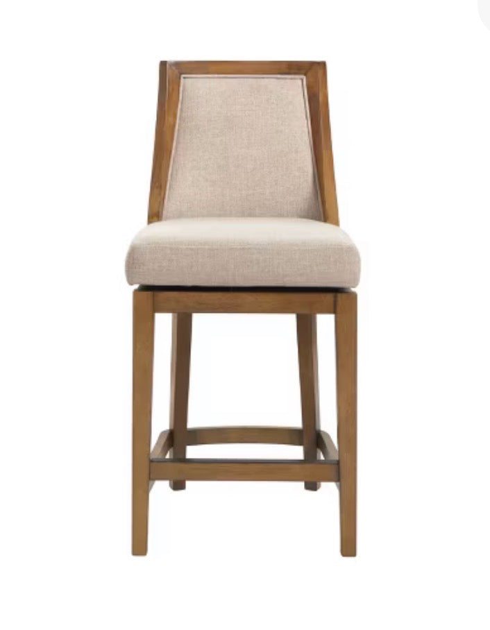 Ellie Counter Height Barstool with Back Brown - Alaterre Furniture: Upholstered Swivel, Rubberwood Frame