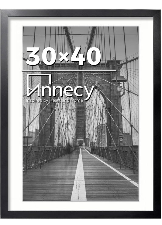 Annecy 30x40 Frame Black 1 Pack, Classic 30x40 Picture Frame Display 24x36 Pictures with Mat or 30x40 without Mat, Horizontal and Vertical for Wall-Mounted - Selzalot