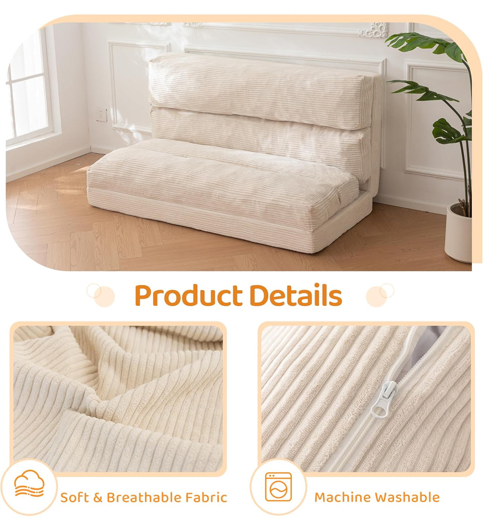 Open Box BYBYME Giant Bean Bag Chair & Bed - Foldable Bean Bag Couch for Adults with Removable Faux Fur Cover for Living Room, Bedroom