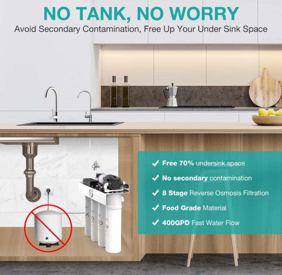 SimPure Alkaline UV Reverse Osmosis System, NSF/ANSI 58 Certified, Tankless RO Water Filter System 400 GPD, pH+ Remineralization Water Filtration Unde