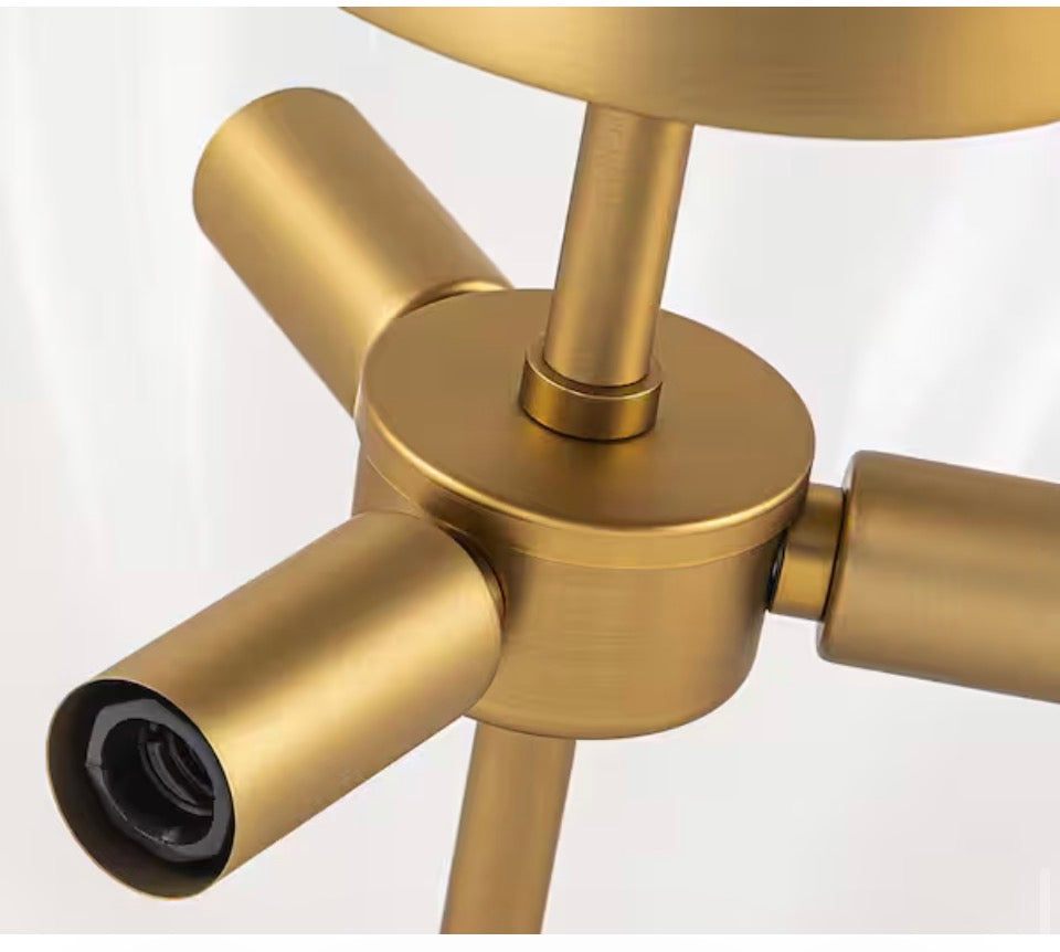 LLHZSY 15.94 in. 3-Light Brass and White Bowl Semi-Flush Mount Ceiling Light with Glass Shade