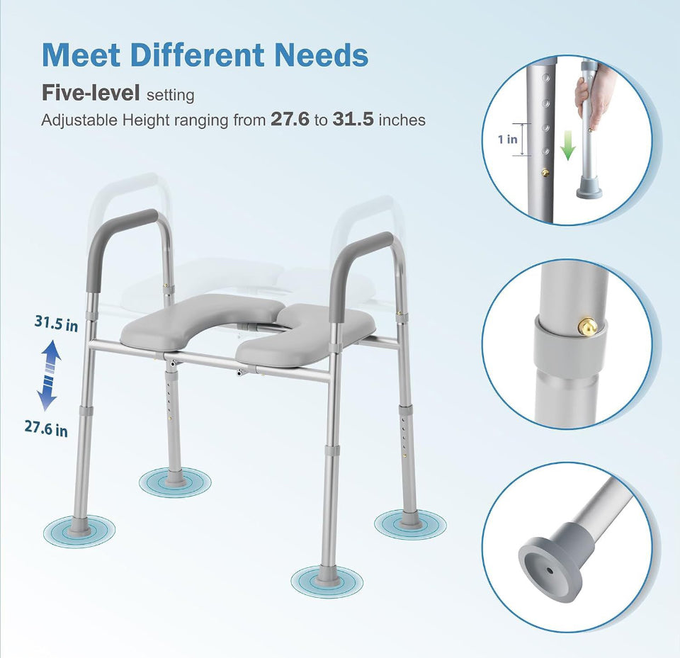 Eillion Raised Toilet Seat with Handles for Elderly Toilet Seat Risers for Seniors, Bedside Toilet Chairs for Seniors with Arms, Adjustable Height Handle - Selzalot