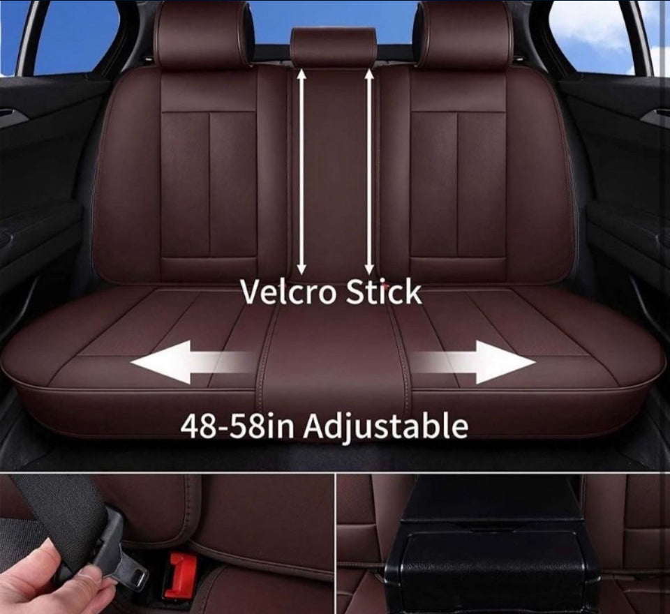 Open Box Coverado Front and Back Seat Covers 5 Pieces, Waterproof Nappa Leather Auto Seat Protectors Full Set with Head Pillow, Universal Car Accessor