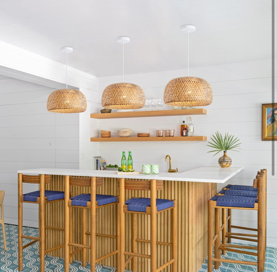 Open Box Ai HaoLe Bamboo Pendant Light 1 Light for Kitchen- 17.7 in HandWoven Natural Rattan Pendant Lights Bamboo Lamp Hanging Chandelier Rattan Hanging Lights Fixture for Kitchen Island Living Room Bedroom (17.7 in)