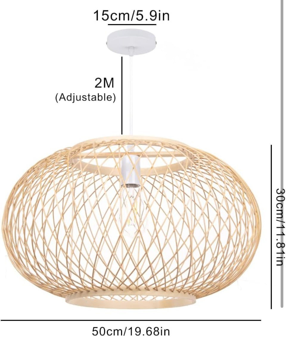 Hodevimall Bamboo Pendant Lights, Boho Chandelier Hand-Woven Oval Hanging Light Lampshade for Living Room Dining Room Kitchen Island, 19.68"x11.81"