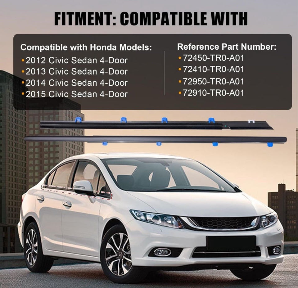 "ItranMc Car Window Weather Stripping Molding Trim Belt, Compatible with Honda Civic 2012-2015 4-Door Sedan, Replace#72450-TRO-A01 72410TRO-A01 72950-
"