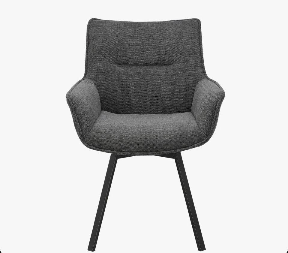 George Oliver Heid swivel fabric dining chair with steel legs and cushioned seat