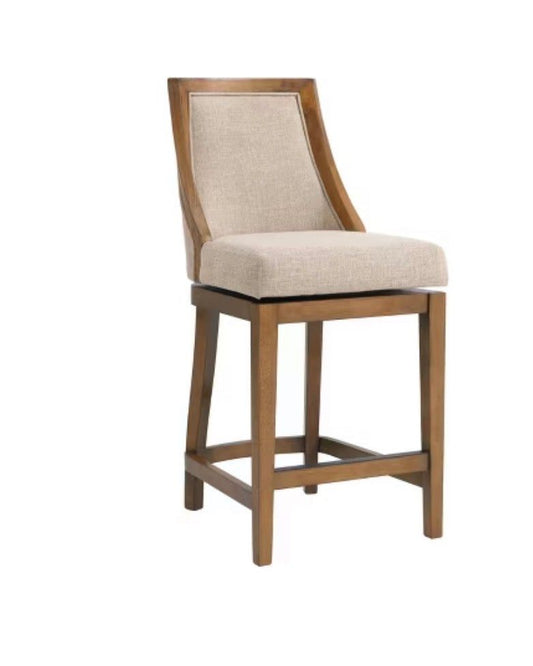 Ellie counter height barstool with brown upholstered swivel seat and rubberwood frame