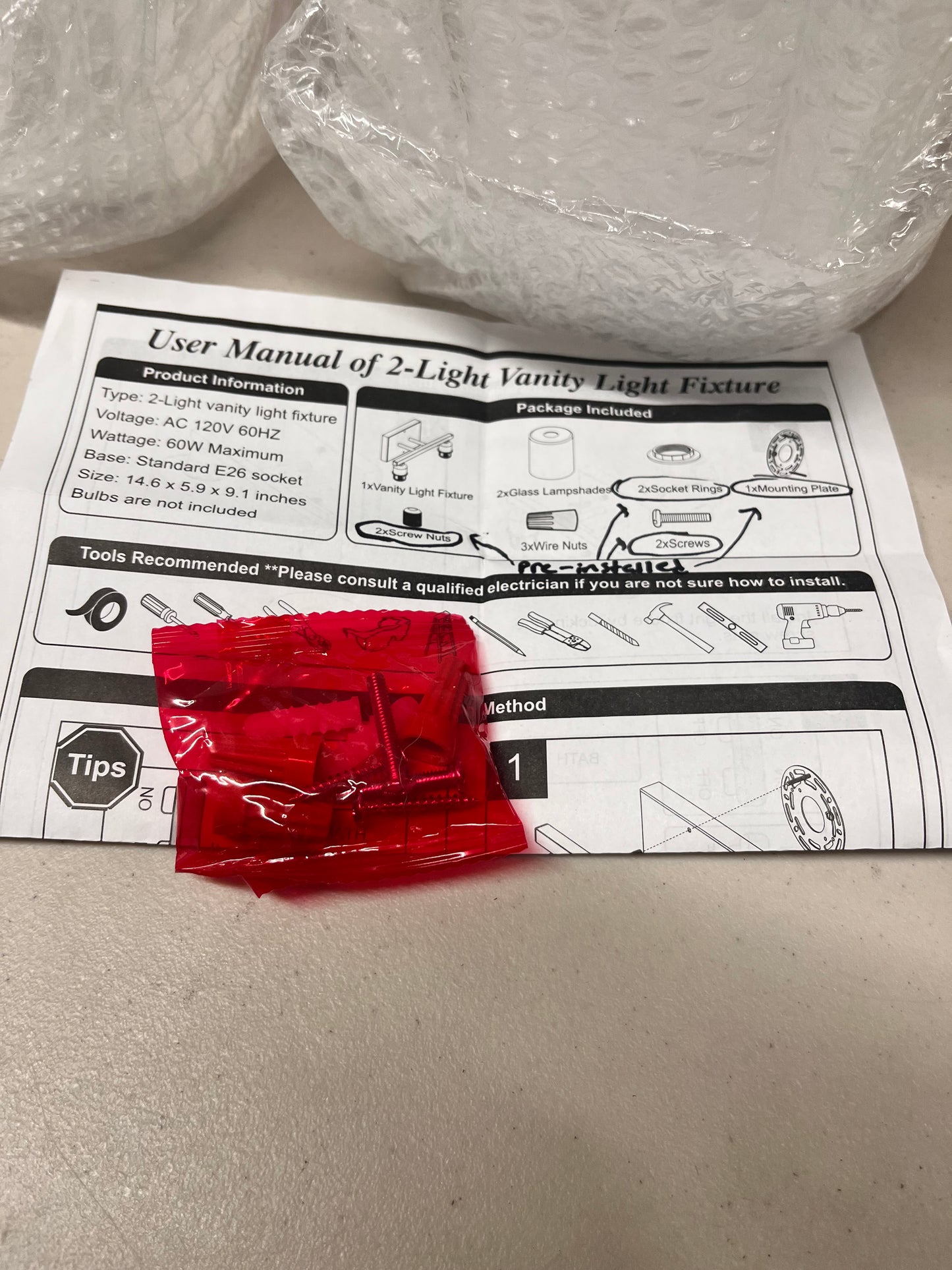 Open Box New DEKANG Bathroom Vanity Light Fixture Over Mirror with Brushed Nickel, Modern 2-Light Wall Sconces Lighting for Bedroom,Living Room,Decor