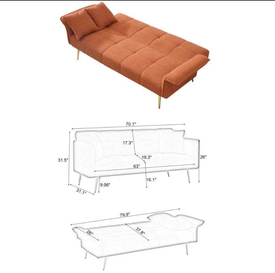 70-inch Teddy Fleece Sofabed, Convertible Futon Sofabed
