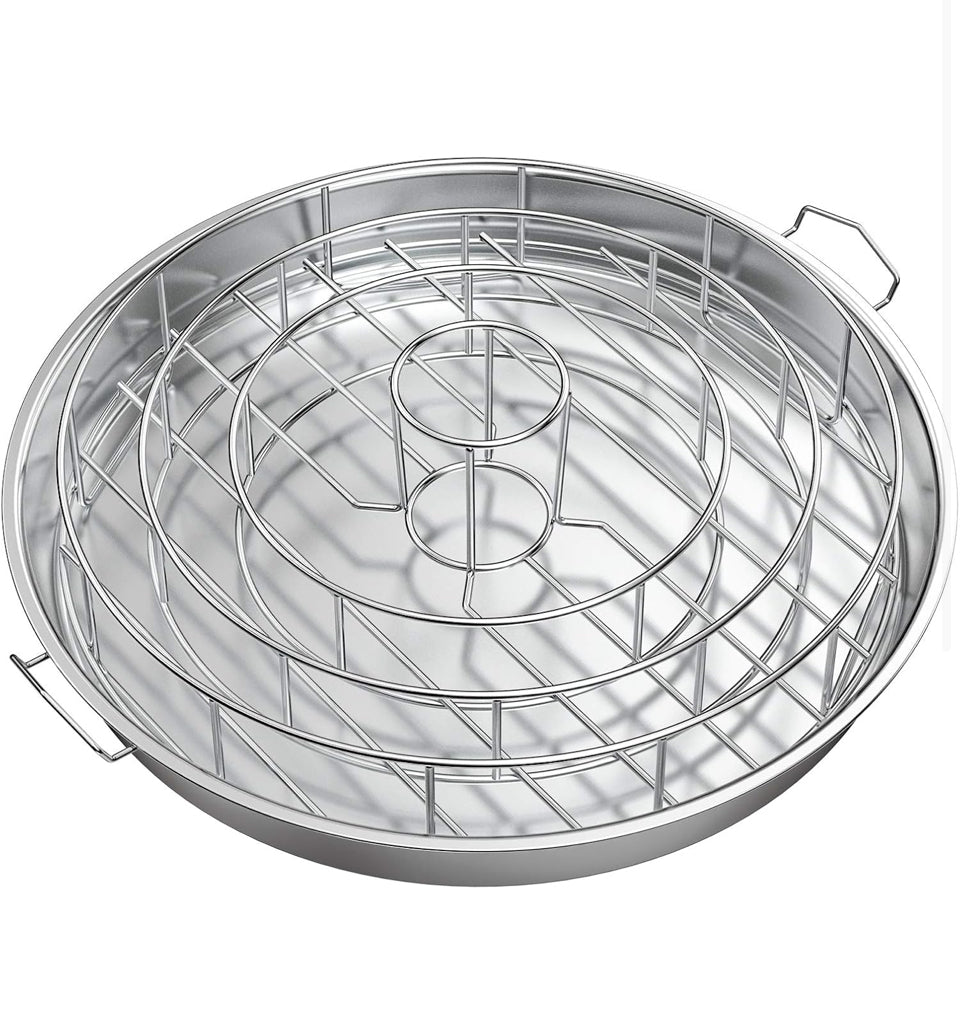 Open Box only fire Stainless Steel Circular Rib Rack and Chicken Roaster, BBQ Rib Rings for Smoker or Charcoal Grill