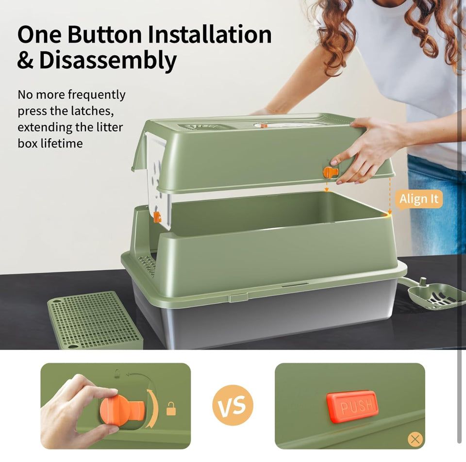 Open Box EOSARCU Stainless Steel Cat Litter Box with Lid, XL Large Enclosed High Sided Litter Box with Removable Lid, Carbon Filters -Odor Free, Easy