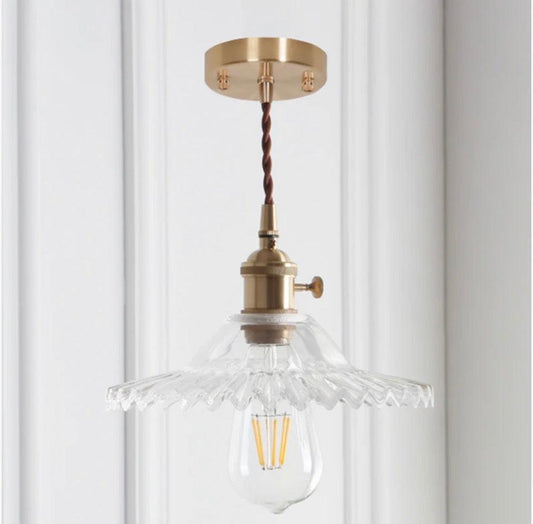 Open Box I-xun 8.66" brass industrial scalloped glass pendant light for coffee shop