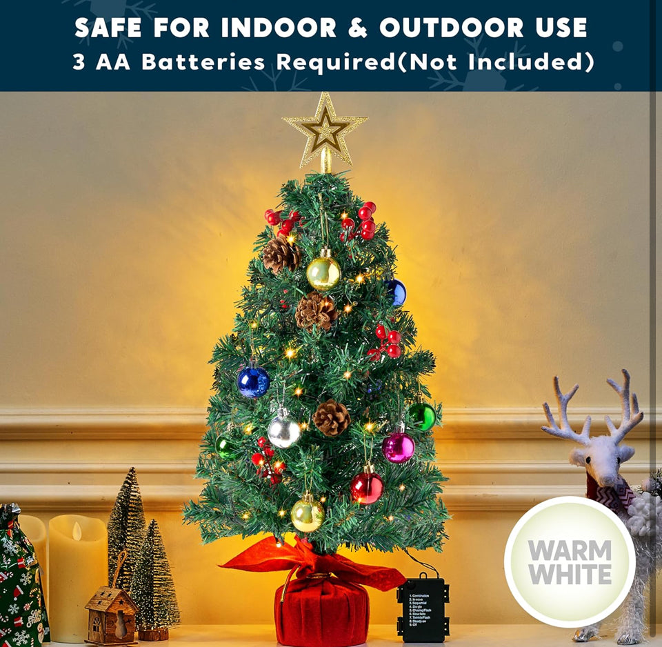 Open Box New "Joiedomi 24""/ 2FT Prelit Tabletop Christmas Tree with Warm Lights, Holly Berries, Pine Cones for Best Holiday Season Decorations Christ