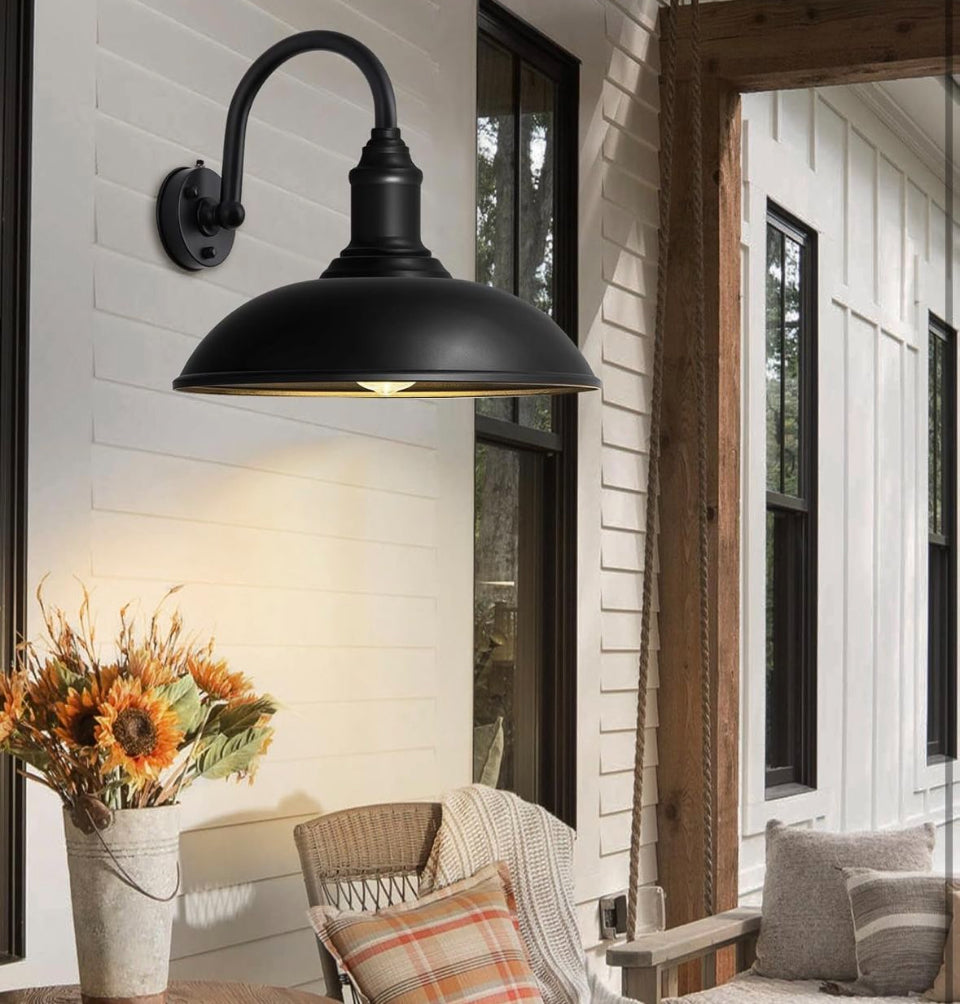 DENGNBJ Large 18" Outdoor Barn Gooseneck Light Dusk to Dawn, Classic Farmhouse Barn Wall Sconce, Gooseneck Lighting for Porch, Garage