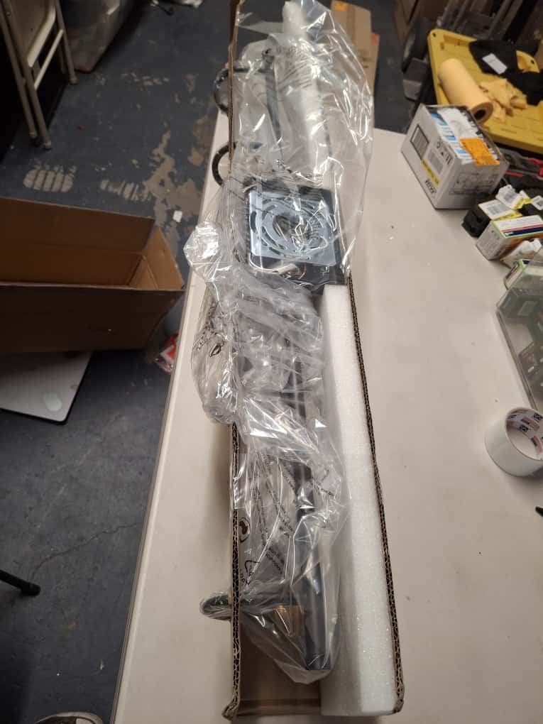 OPEN BOX NEW LNC Modern 35.5 in. 5-Light Aged Brass Vanity Light with Black Linear Frame and Clear Glass Globes