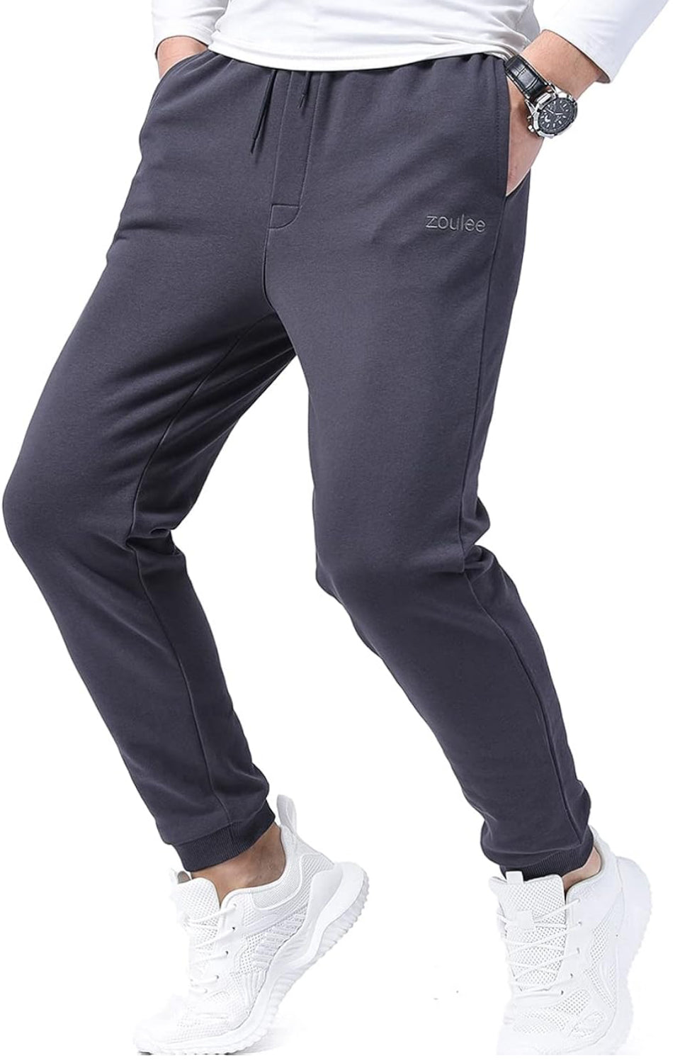 Brand New Zoulee Classic Drawstring-Waist Zipper Logo Jogger Pants with Zipper Fly