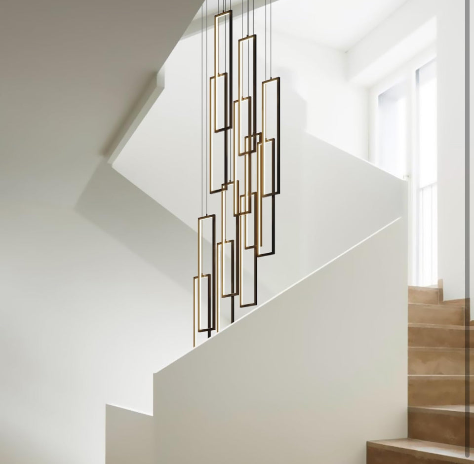 UPGENT Simple Modern LED Chandelier Stair Chandelier Dimmable 12 Ring Rectangular Chandelier high Door for Living Room lamp Hall lamp Remote Control - Selzalot