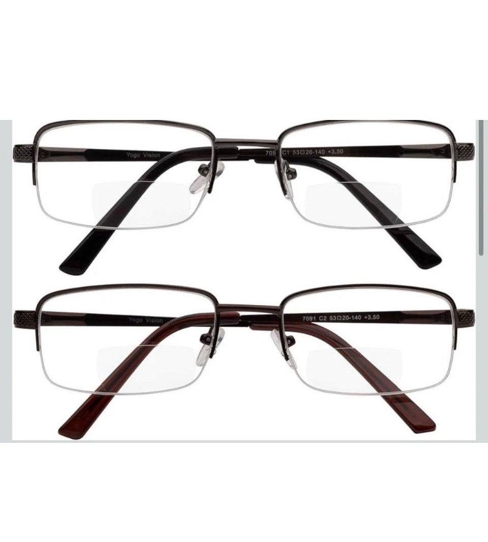 New Yogo Vision Reading Glasses Set of 2 Bifocal Half Rim Metal Glasses