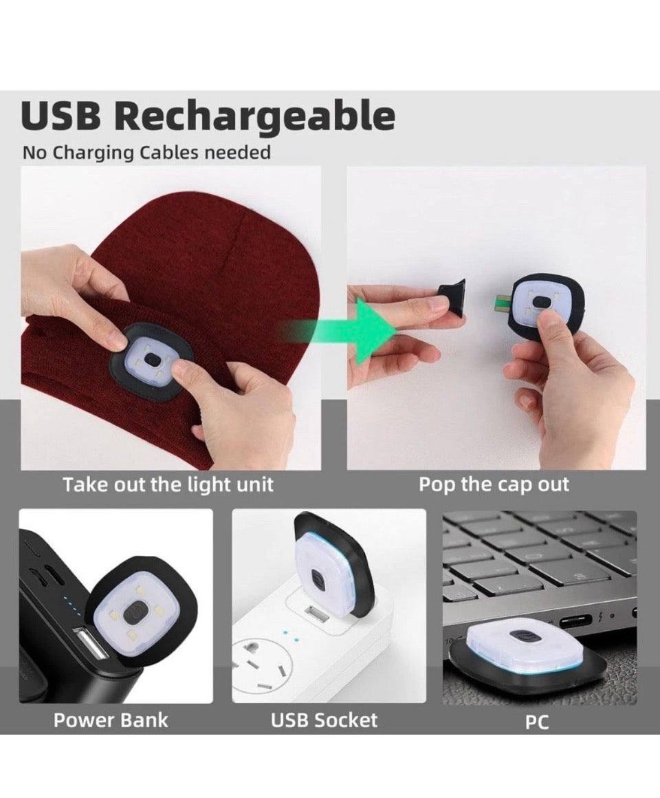 New Biuonk Store Unisex LED Beanie Hat with Light, USB Rechargeable Headlamp