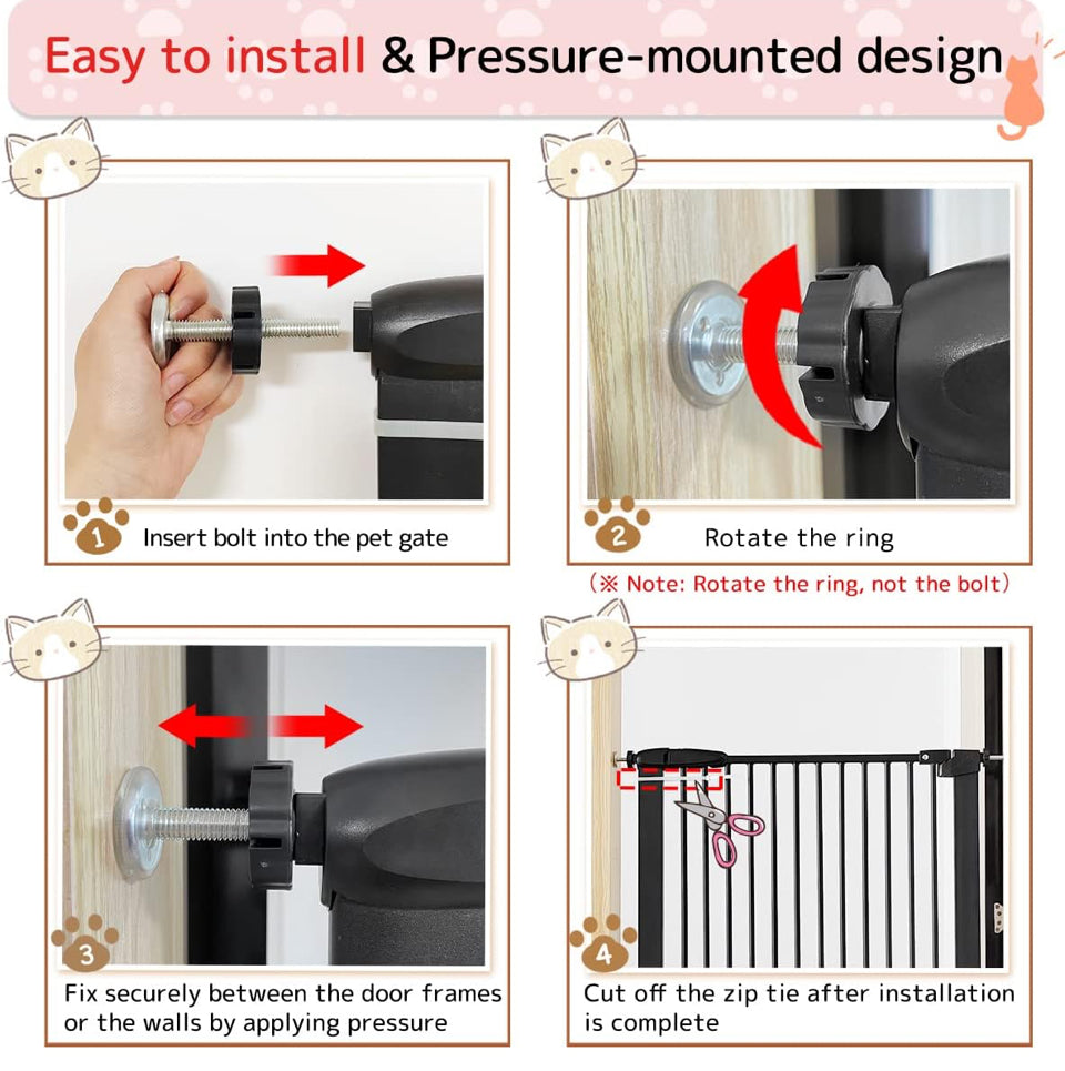 Open Box "Lumizone Extra Tall Cat Gate 61.02"" High Pressure Mounted Extra Wide 30.12""-34.05"" (17Sizes) 1.37"" Gap No Drilling Auto-Close Tall Pet G