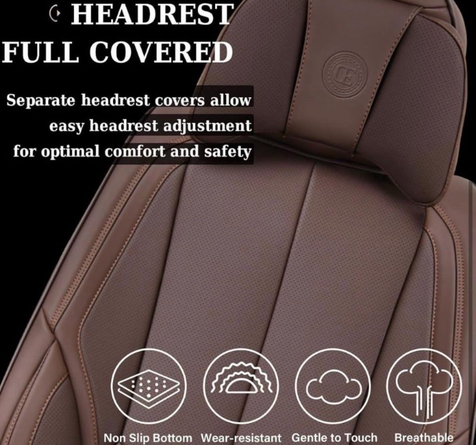 Open Box Coverado Front and Back Seat Covers 5 Pieces, Waterproof Nappa Leather Auto Seat Protectors Full Set with Head Pillow, Universal Car Accessor