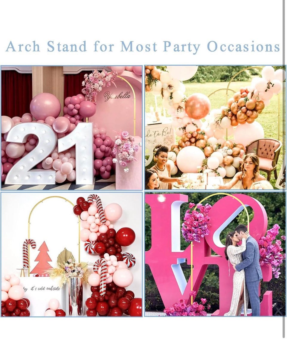 Open Box New Metal Wedding Arch Backdrop Stand, 7.2FT Gold Balloon Arched Frame Stand ,Collapsible Stable Arch Background for Party, Garden Ceremony D