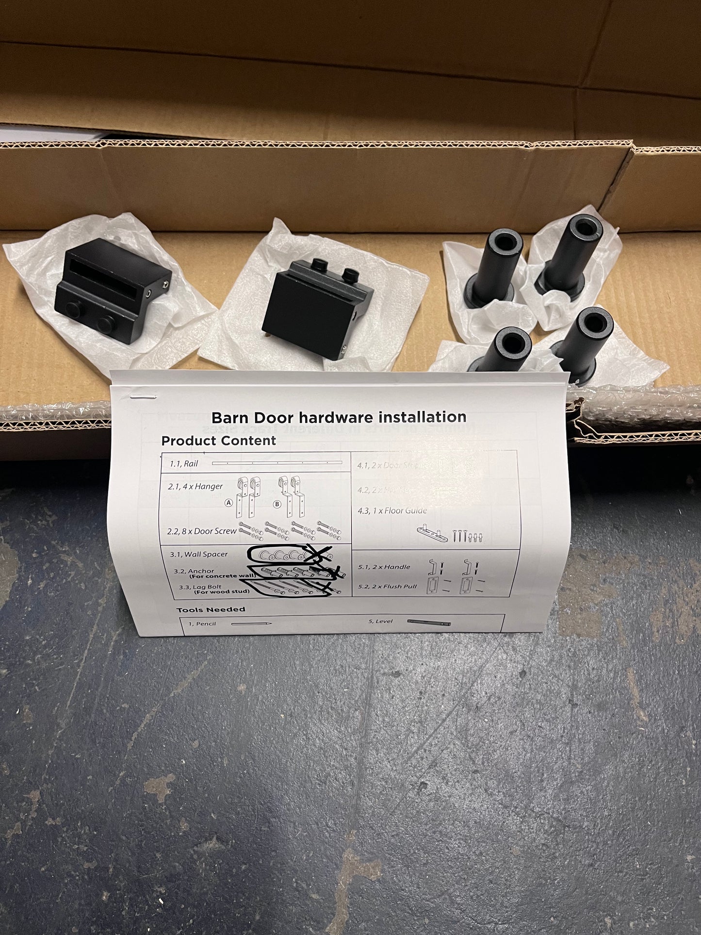 AMERICAN PRO DESIGN  78 in. Black Solid Steel Sliding Rolling Barn Door Hardware Kit for SingleWood Doors with Routed Floor Guide