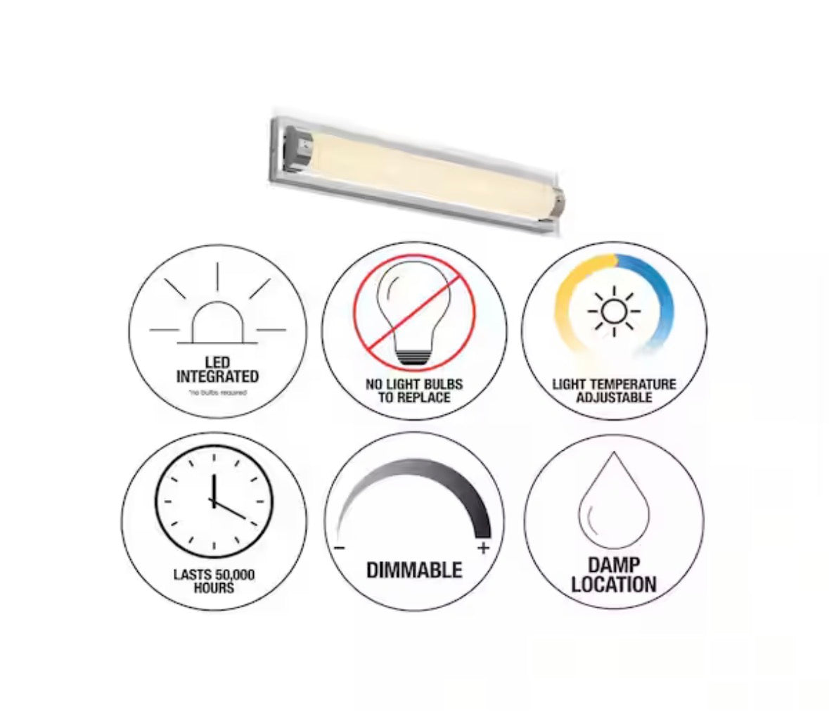 Artika Glamour 27 in. 1-Light Chrome Modern Integrated LED 3 CCT Vanity Light Bar for Bathroom