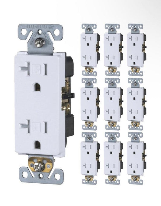 White 20 Amp Tamper-Resistant Electrical Outlet 10-Pack Commercial Grade Duplex Receptacles