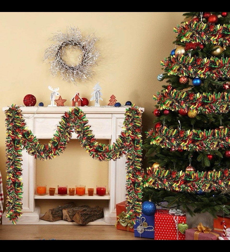 Open Box Wowscan 50Ft Christmas Red Green and Gold Tinsel Garland Metallic Twist Shiny