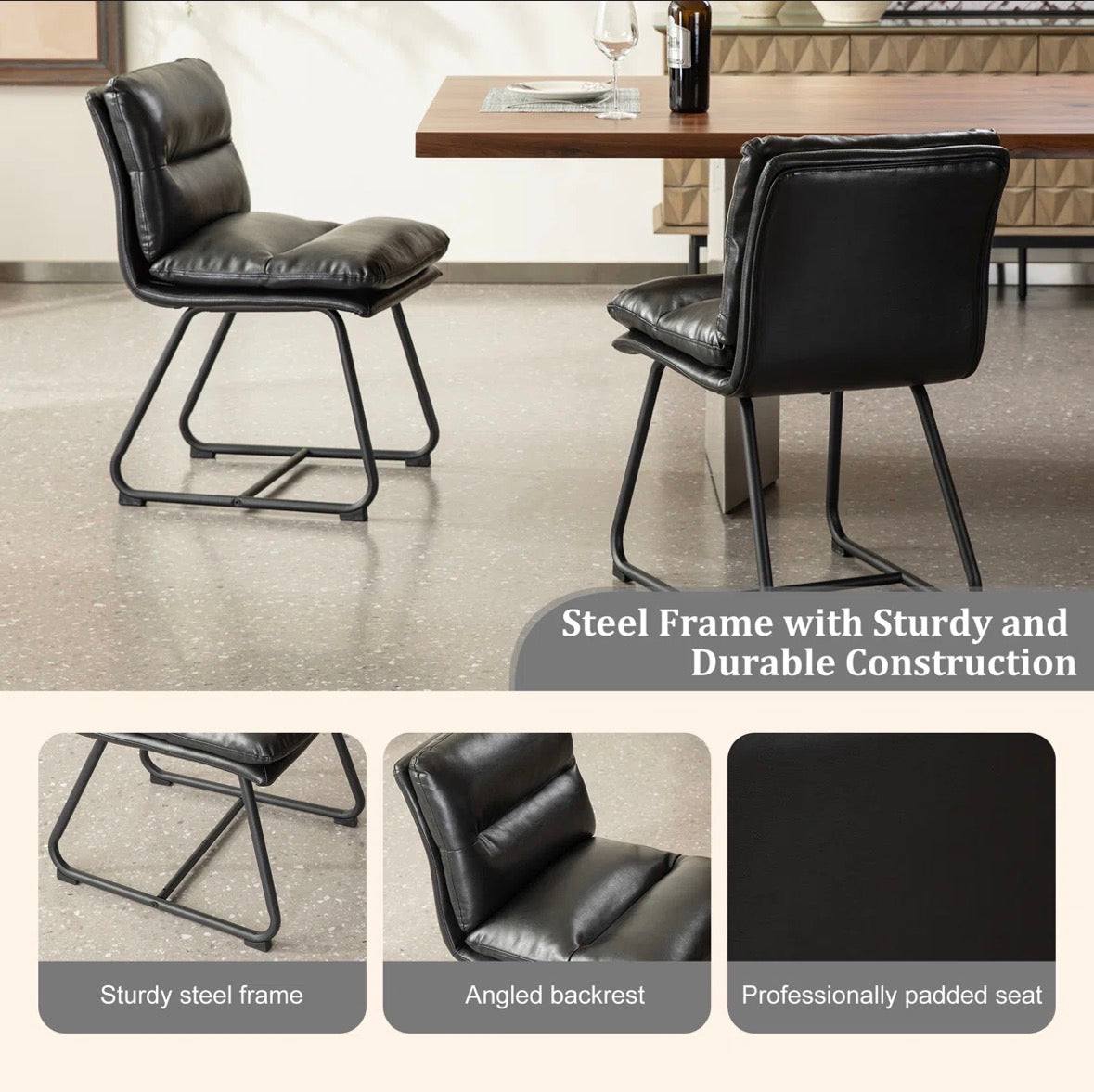 17 stories Modern Two-Tone Color Leatherette Mixed Fabric Dining Chair With Metal Black Tapered Legs (Set of 2)