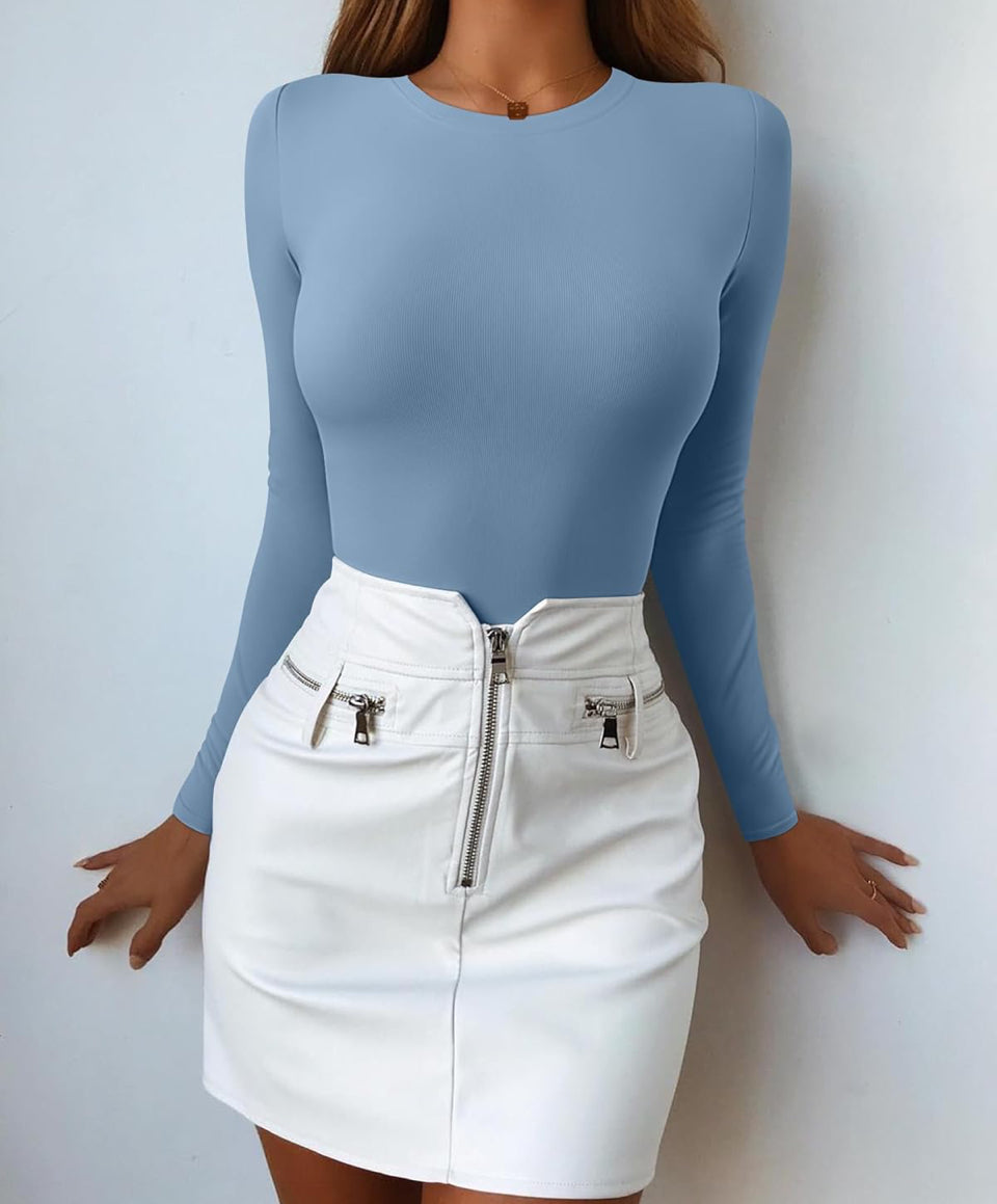 Brand New OQQ Womens 3 Piece Long Sleeve Tops Crew Neck Stretch Fitted Underscrubs Layer Tee Shirts 2025 Casual Outfits