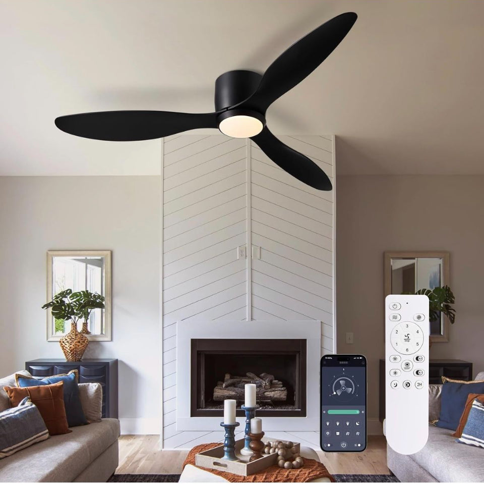Open box ludomide Ceiling Fans with Lights, Low Noise Reversible Airflow DC Motor 52 Inch Ceiling Fan with Remote Control, Flush Mount Ceiling Fan for