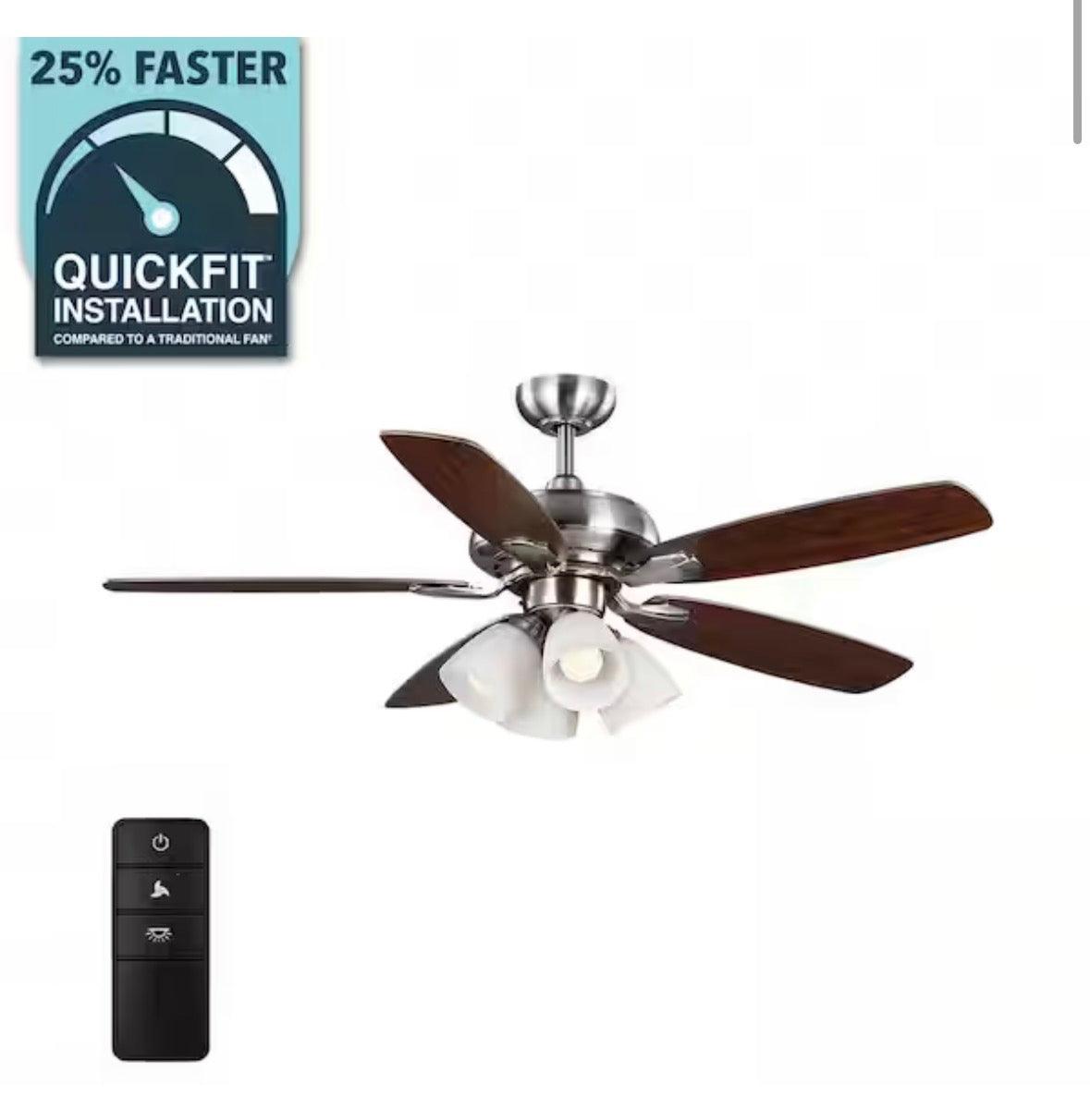 Hampton Bay
Hollis 52 in. Indoor LED Brushed Nickel Dry Rated Ceiling Fan with 5 Reversible Blades, Light Kit and Remote Control