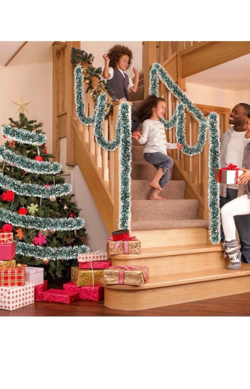 Open Box New 50Ft Christmas Tinsel Garland Dark Green Xmas Tree Decorations Metallic