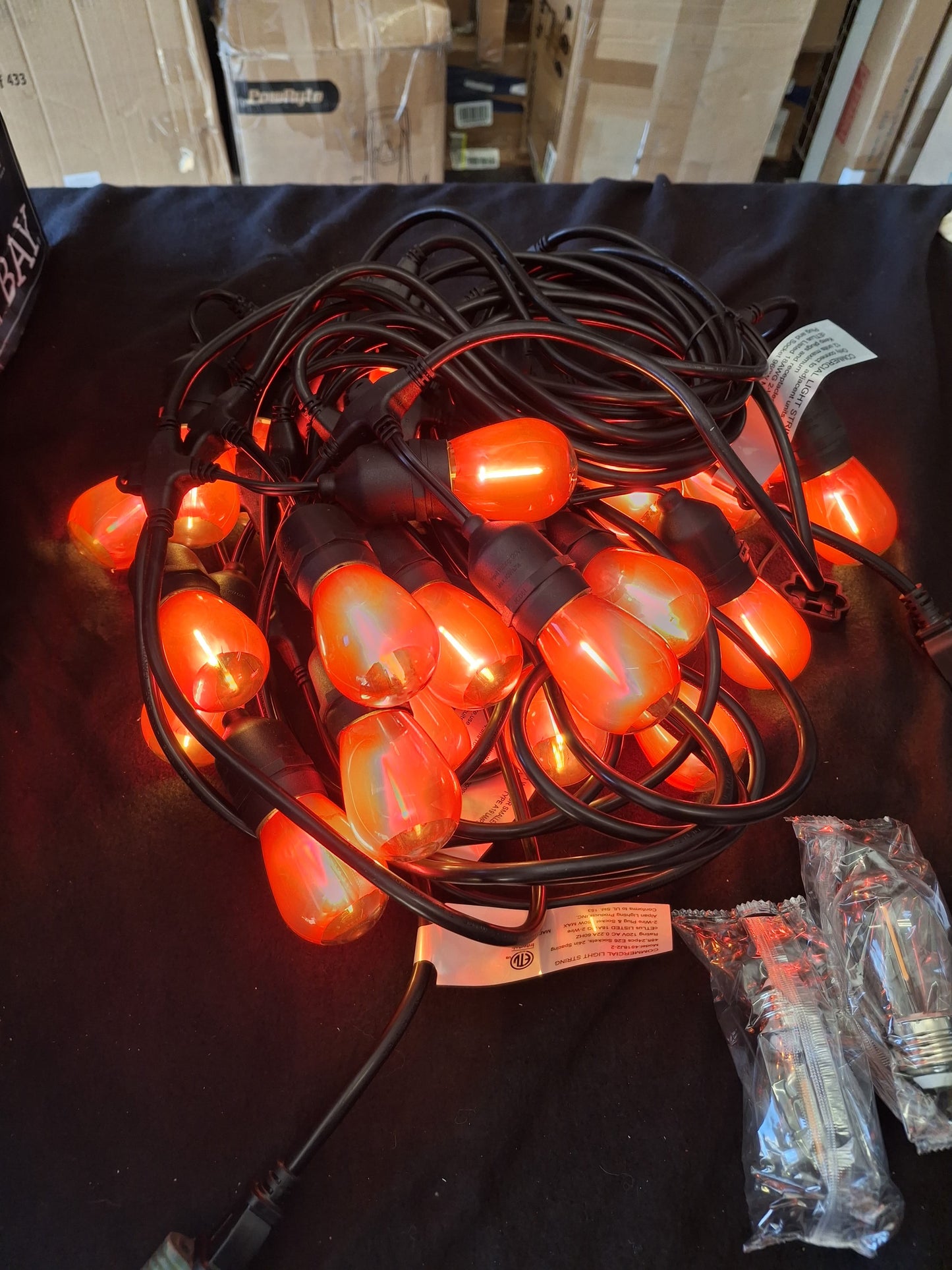 Open Box Hampton Bay 24-Light 48 ft. Plug-in Indoor/Outdoor Edison Patio String Light with S14 Single Filament LED Bulbs