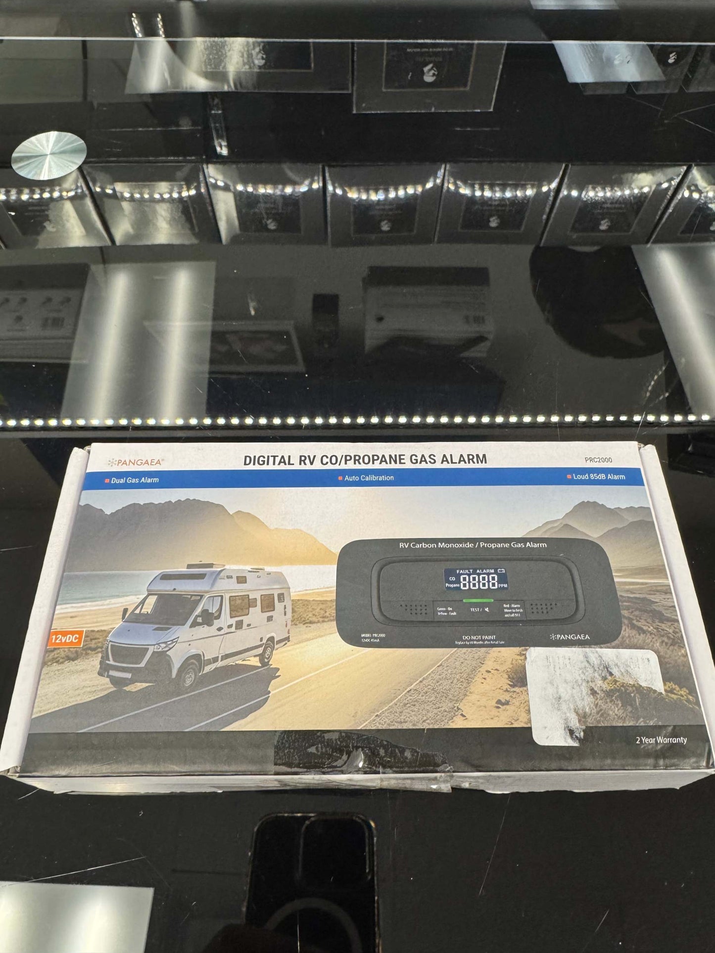 PANGAEA RV Carbon Monoxide & Propane Dual Gas Detector - Hard-Wired DC 12V, Large LCD Display, 85dB Loud Alarm, Easy Reset/Test Button - Ultimate Safety for Your Adventures (Flush Mount - Black