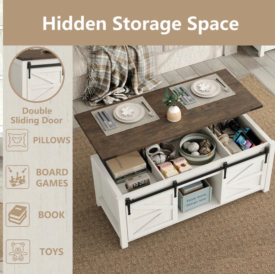 Jaquavion Coffee Table, •ul 66 Farmhouse Lift Top Coffee Table