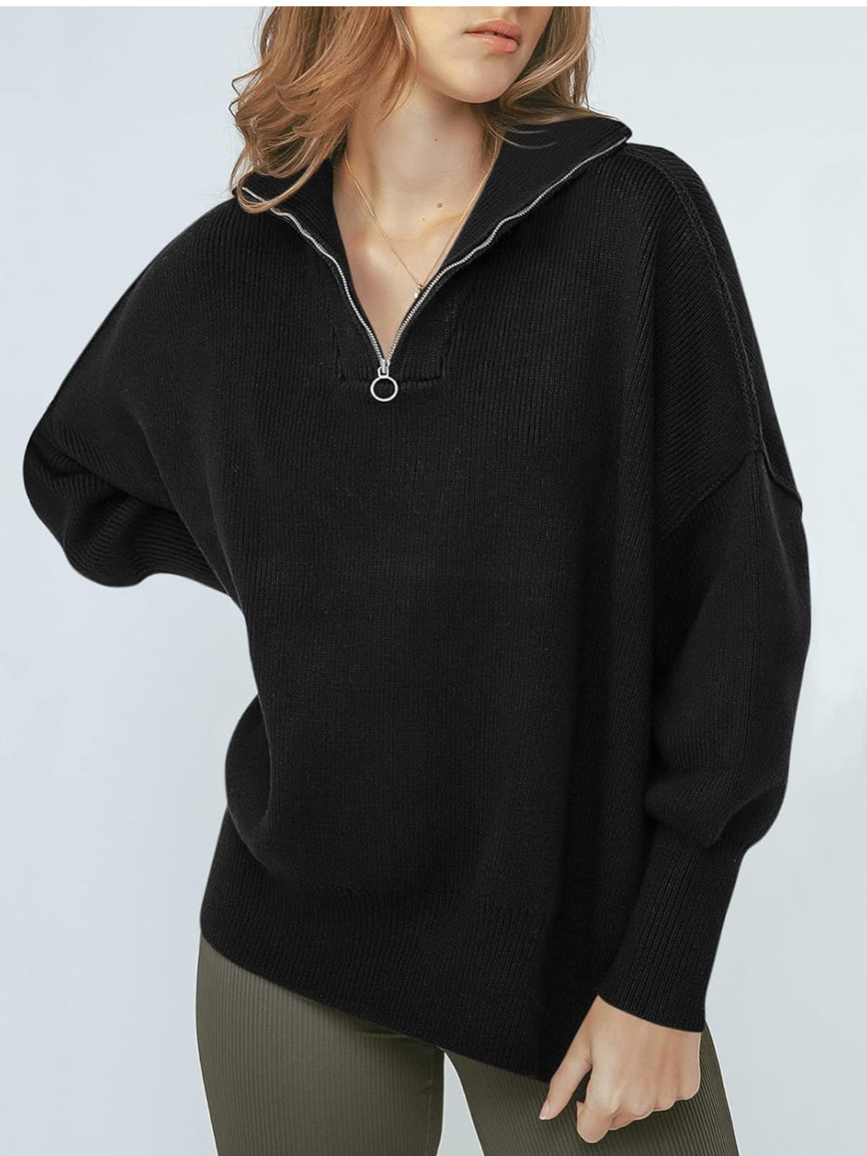 Brand New ANRABESS Women's Oversized Fashion Long Sleeve Quarter Zip Baggy Loose Slouchy Sweater Pullover Tops 2025 Fall Outfits