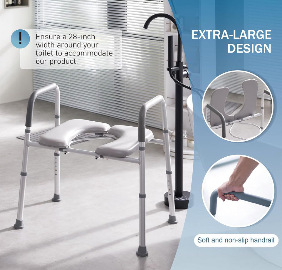 Eillion Raised Toilet Seat with Handles for Elderly Toilet Seat Risers for Seniors, Bedside Toilet Chairs for Seniors with Arms, Adjustable Height Handle - Selzalot