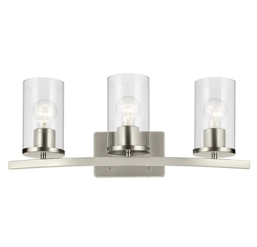 Open Box "KICHLER Crosby 23"" 3-Light Vanity Light with Clear Glass in Brushed Nickel, for Bathroom, Powder Room, (23"" x 8.75""), 45497NICLR"