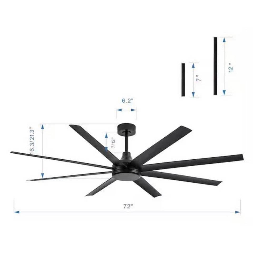Breezary Melissa 72 in. 6 Fan Speeds Ceiling Fan in Black with Remote Control Included