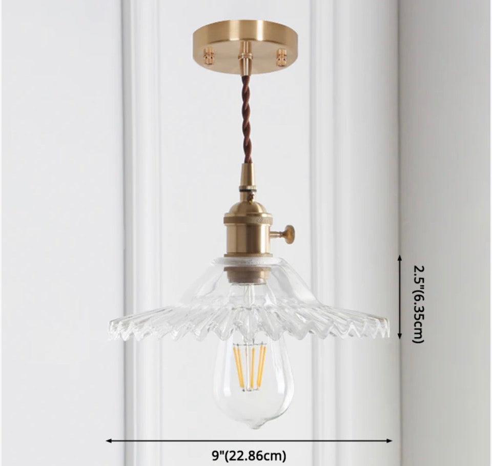 Open Box "I-xun 8.66"" Width Brass Pendant Light Industrial Scalloped Glass Shade Mini Hanging Lamp for Coffee Shop - 110V-120V Brass Clear"