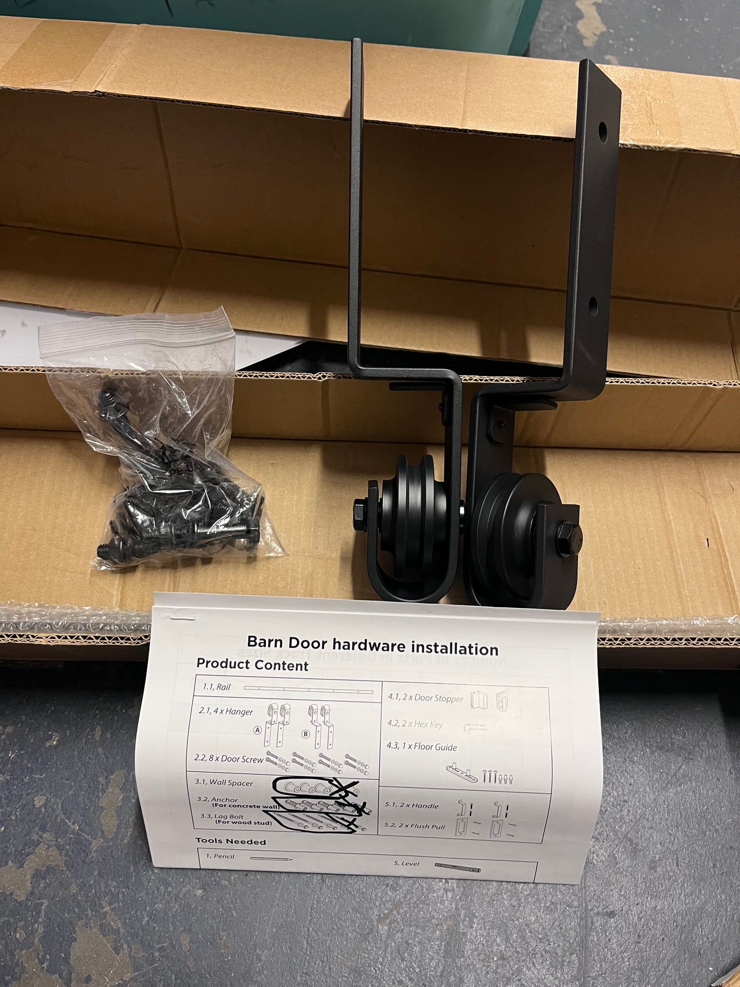 AMERICAN PRO DESIGN  78 in. Black Solid Steel Sliding Rolling Barn Door Hardware Kit for SingleWood Doors with Routed Floor Guide