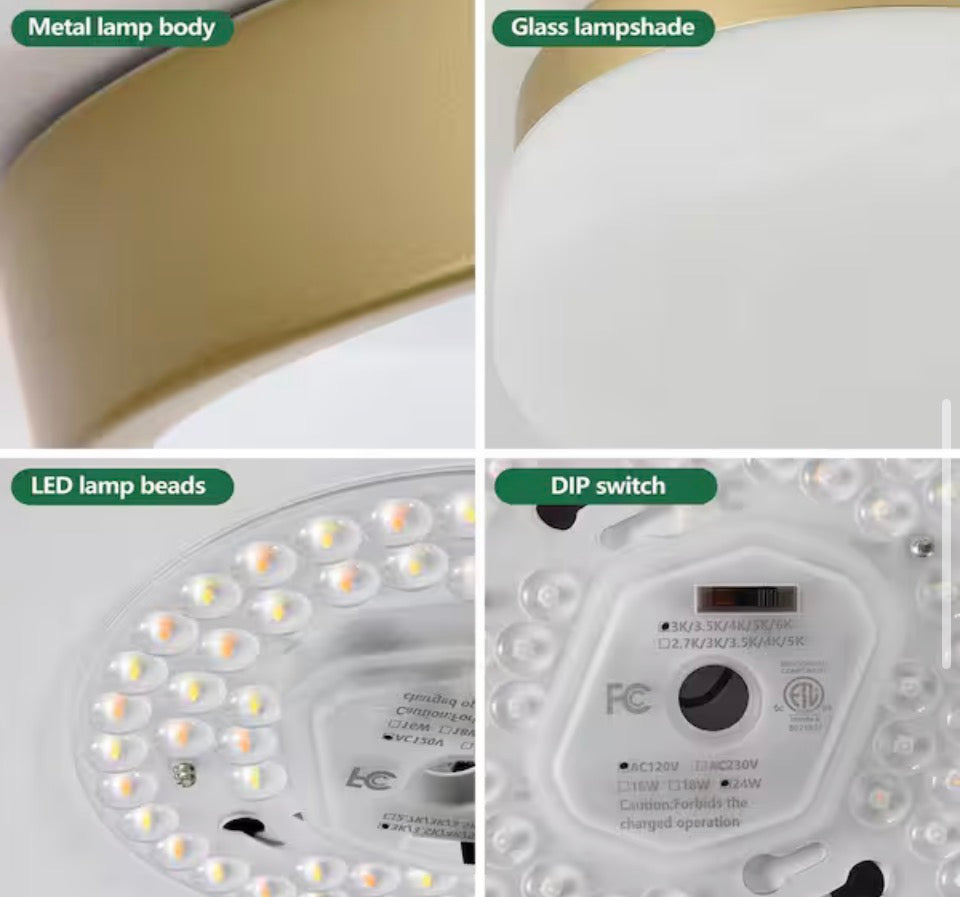 MENCOLULU 11.4 in. Modern Gold Round Dimmable LED Flush Mount Ceiling Light with White Cloud Glass Shade
