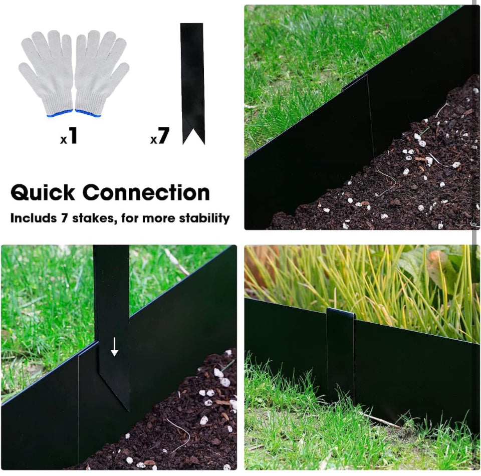 Worth Garden 6-Pack Galvanized Steel Landscape Edging w/Black Powder Coating - 40" L x 6.5" H Strips - Hammer-in 16-Gauge Metal Edging Border w/ 7 Cli - Selzalot