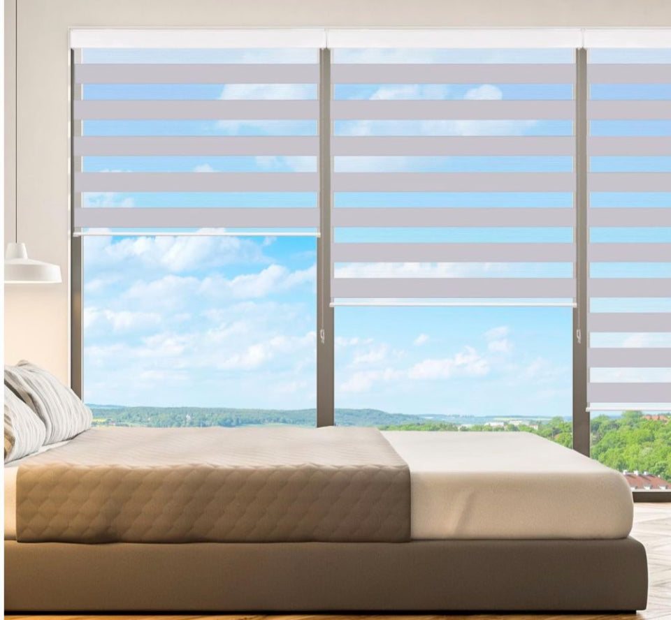 SUNFREE Zebra Blinds Dual Roller Shades for Windows, Zebra Shade Light Control Window Treatments with Valance Cover, 38" W x 72" H, Light Greyz - Selzalot
