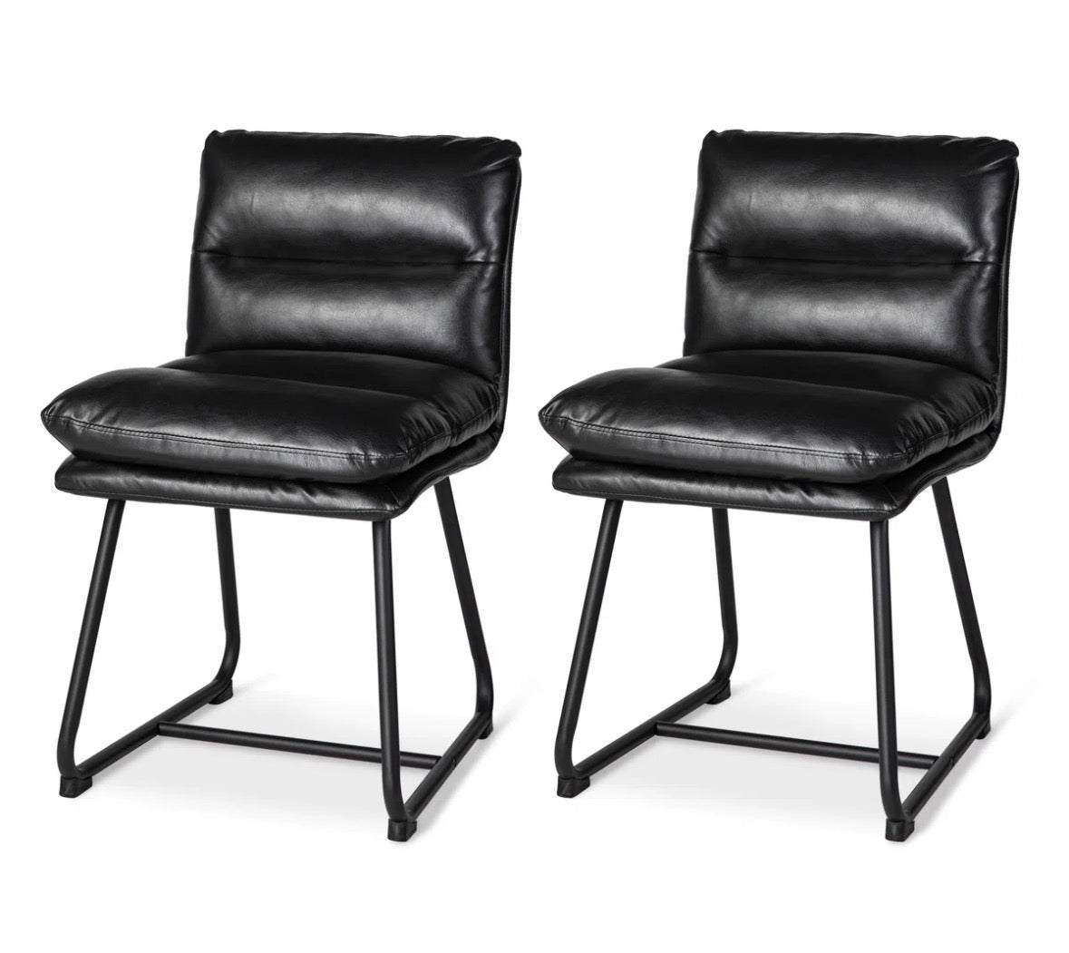 17 stories Modern Two-Tone Color Leatherette Mixed Fabric Dining Chair With Metal Black Tapered Legs (Set of 2)